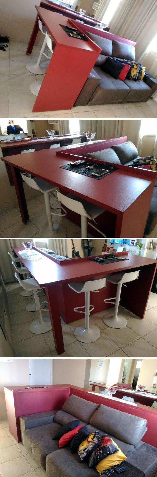 <span>Bancada em MDF Masisa Rubi em volta do sofá</span>
