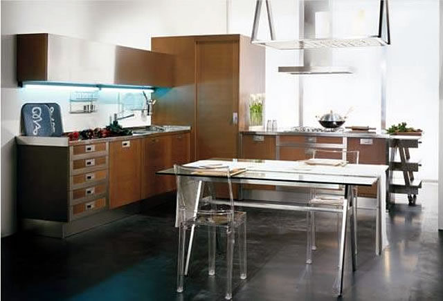<span>Cozinha em MDF Carvalho Havana Iluminada e mesa de vidro</span>

