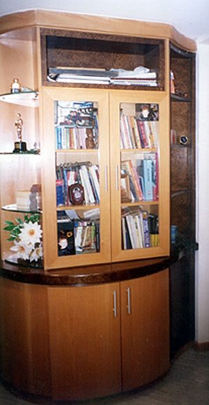 <span>Estante em madeira e lâmina de rádica com portas arredondadas</span>
